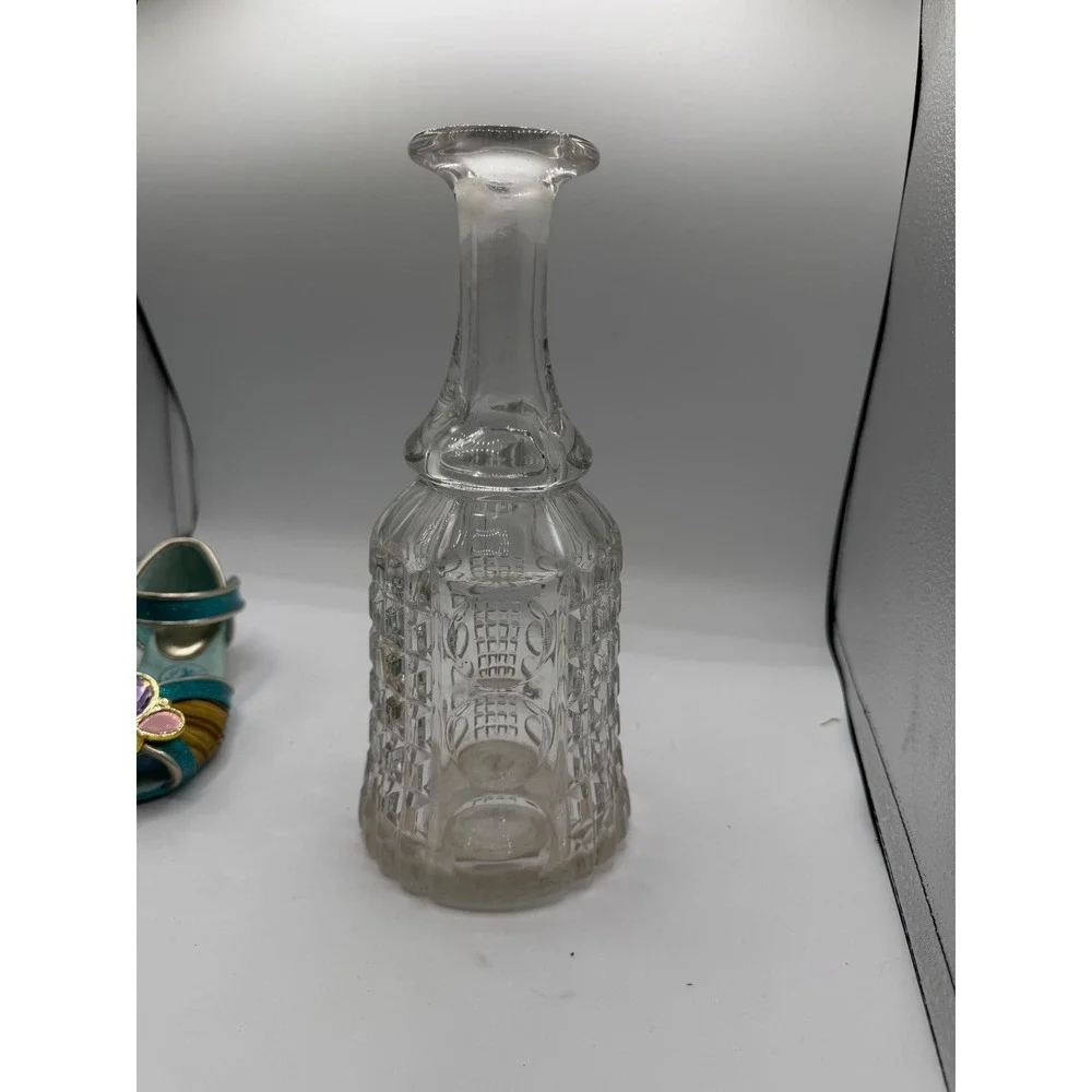 Antique EAPG Boston Sandwich‎ Glass Waffle & Thumbprint Bar Bottle